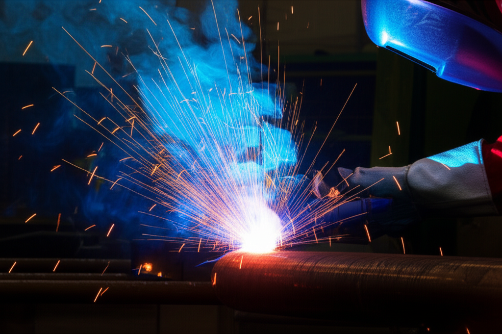 Soldador realizando trabajo especializado con control de calidad